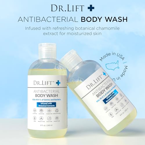Antibacterial Body Wash | Kills 99.9% of Germs | Made in America | Antibacterial Soap - Infused with Botanical Extracts | Shower Gel Body Wash for Women & Men | Liquid Bath Soap - 8 Oz. | Dr. Lift